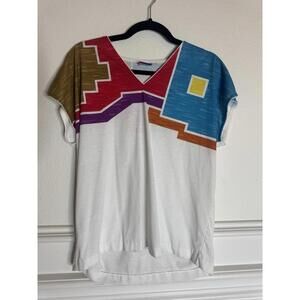 Vintage 90s Aztec T-Shirt Size Small  Art to Wear Southwest Red White